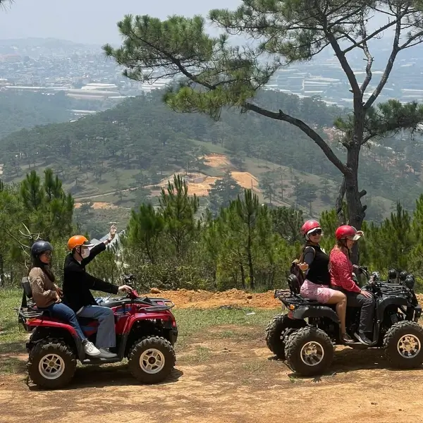 a group riding atvs.