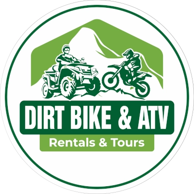 The dalat atv tours logo featuring a quad bike and dirt bike in front of a mountain.